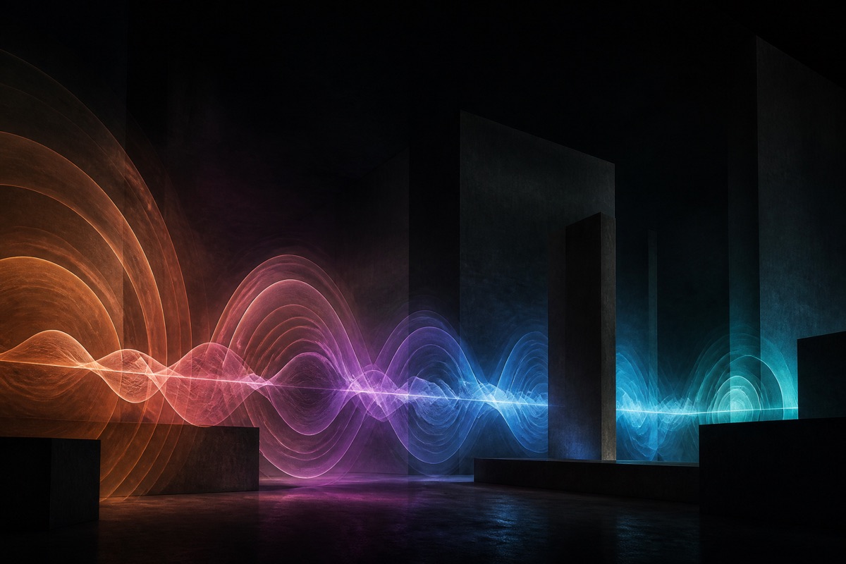 Abstract luminous sound wave artwork for Soaura
